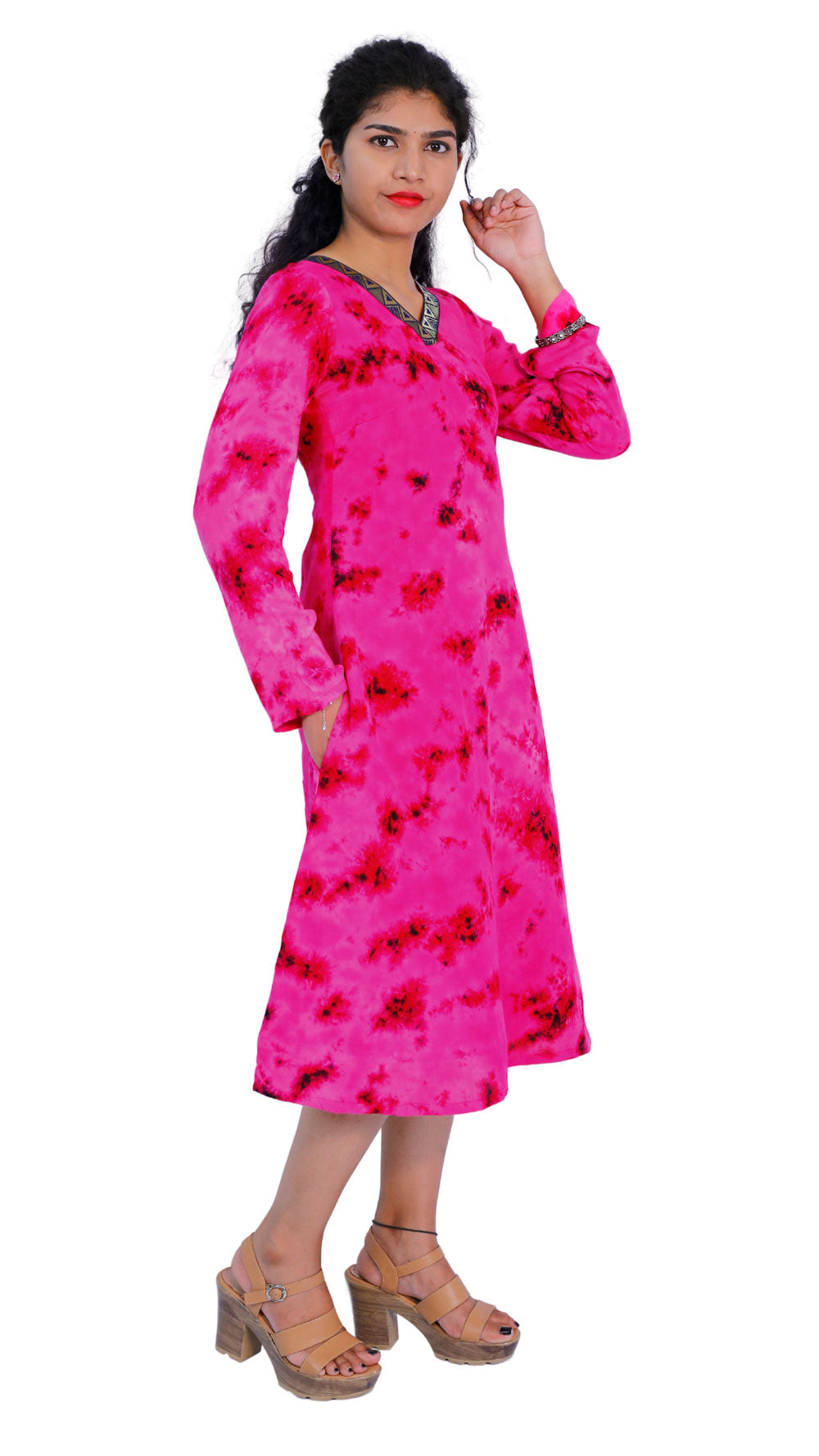 Rose Pink tie & dye A – Line Kurti | S3K339