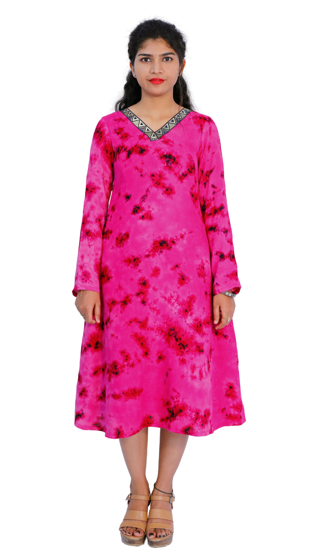 Rose Pink tie & dye A – Line Kurti | S3K339
