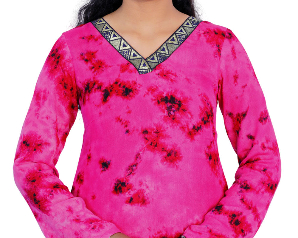 Rose Pink tie & dye A – Line Kurti | S3K339