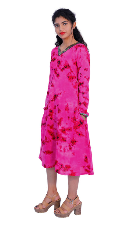 Rose Pink tie & dye A – Line Kurti | S3K339