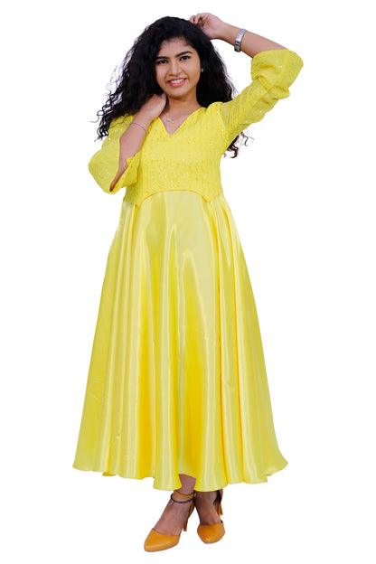 Yellow Sequin & Satin Gown| S3G303