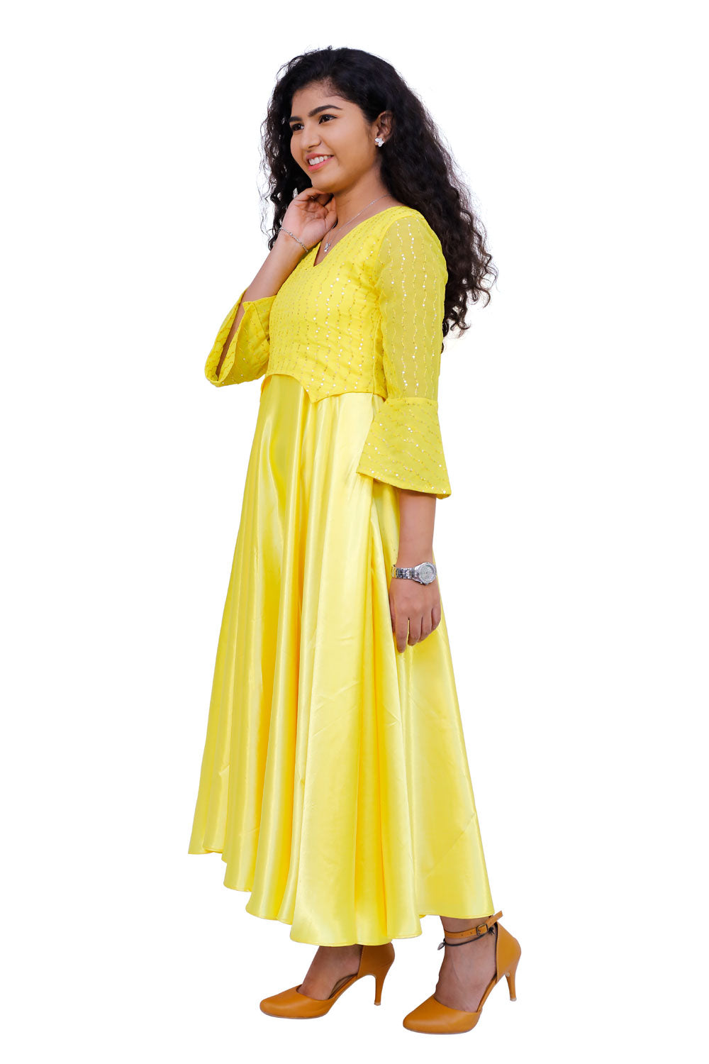Yellow Sequin & Satin Gown| S3G303