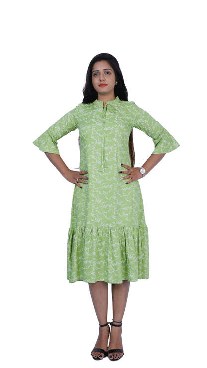 Lime Green Floral Print Dress