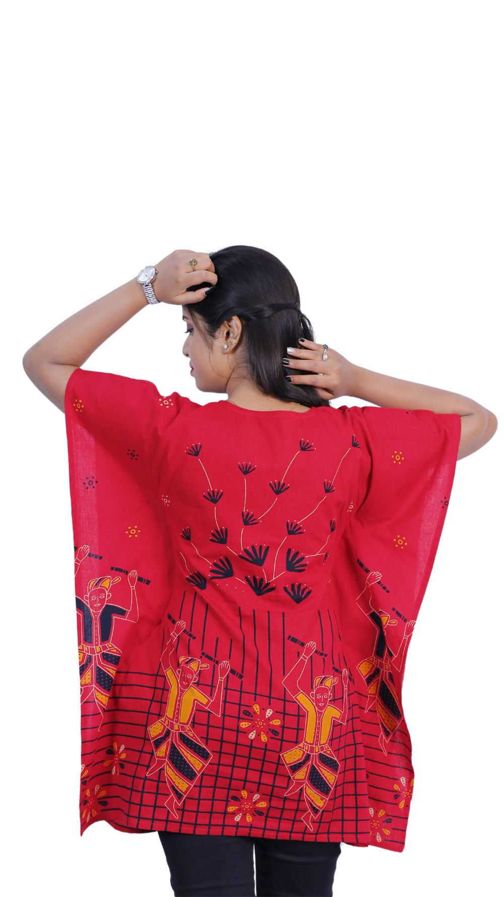 Cotton Printed Red Short Kaftan | S3K609