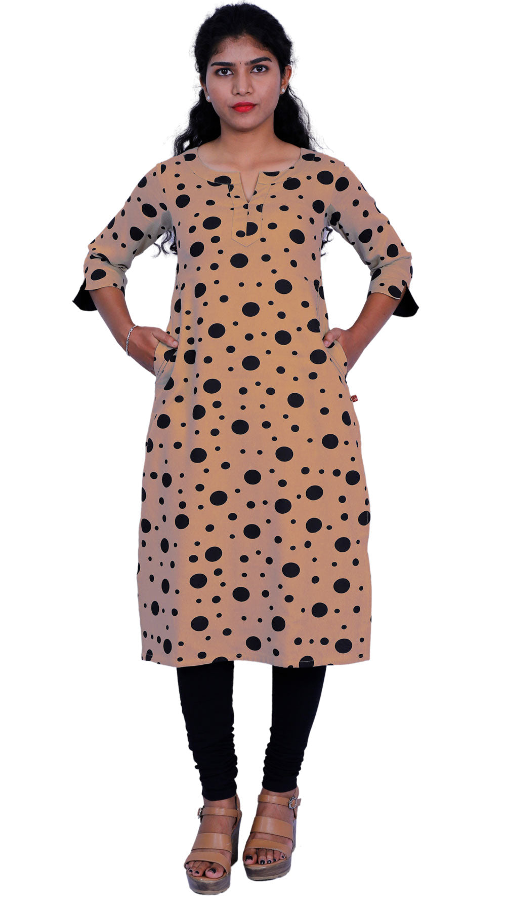 Women Polka Dot Brown Kurti | S3X100