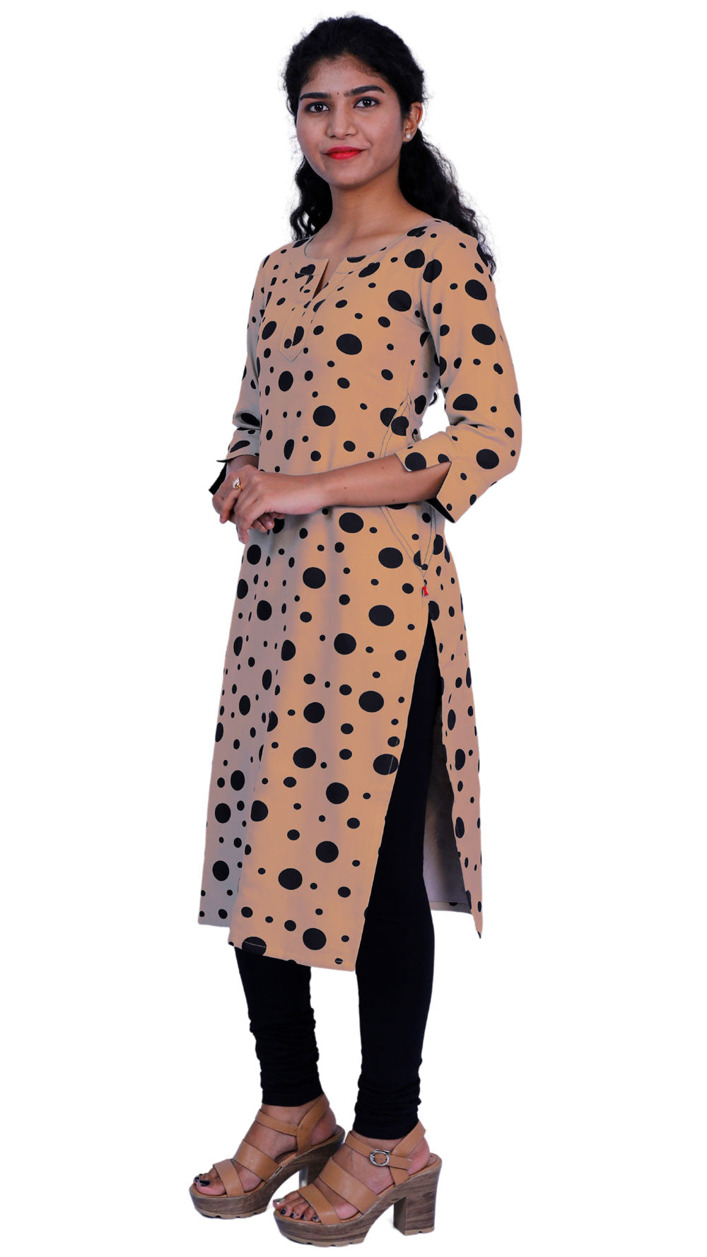 Women Polka Dot Brown Kurti | S3X100