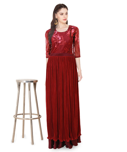Women Maroon Embellished Maxi Dress | S3W166