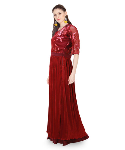Women Maroon Embellished Maxi Dress | S3W166