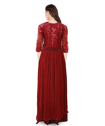 Women Maroon Embellished Maxi Dress | S3W166