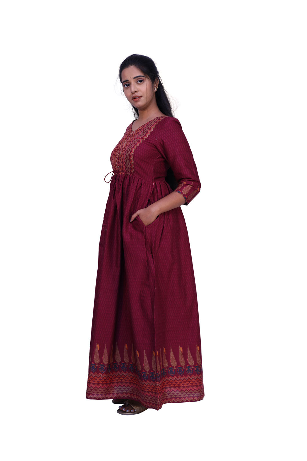 Maroon Clinched Maxi Gown