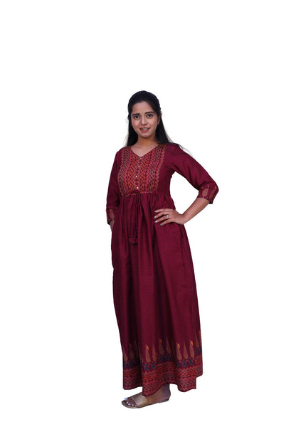 Maroon Clinched Maxi Gown