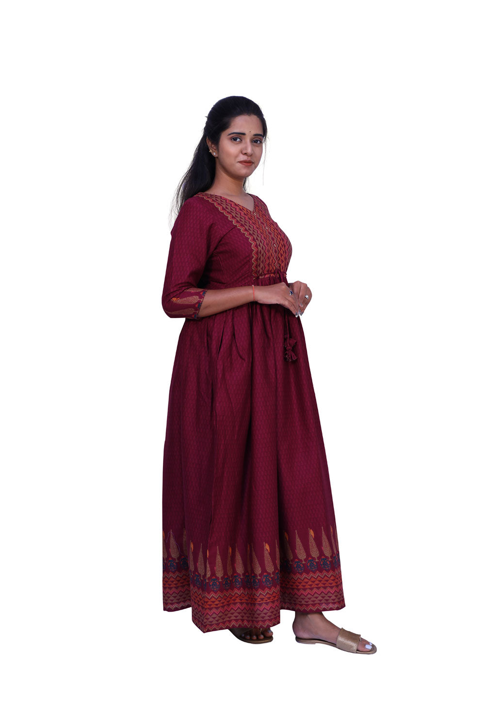 Maroon Clinched Maxi Gown