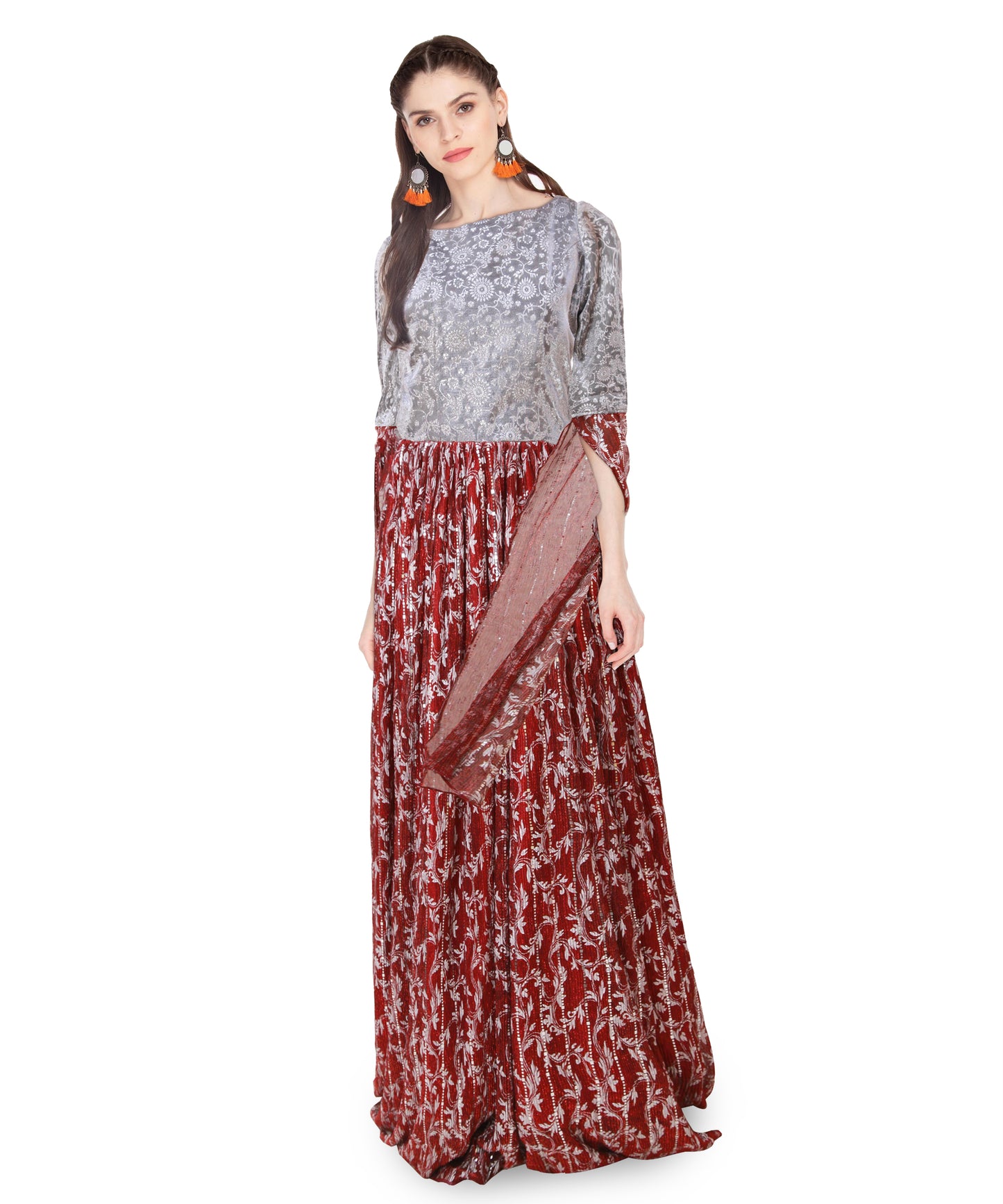Maroon sequin embellished maxi dress | S3W163