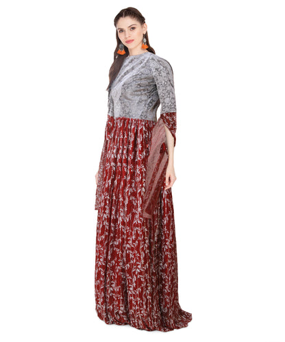 Maroon sequin embellished maxi dress | S3W163