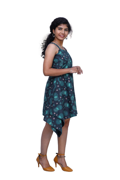 Women Asymmetric Blue Dress