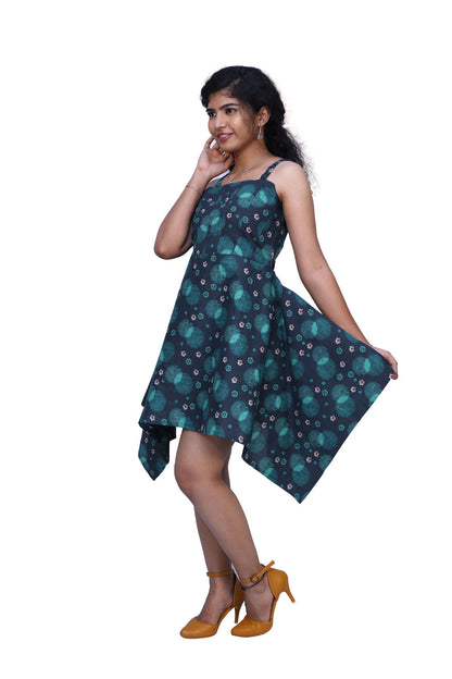 Women Asymmetric Blue Dress