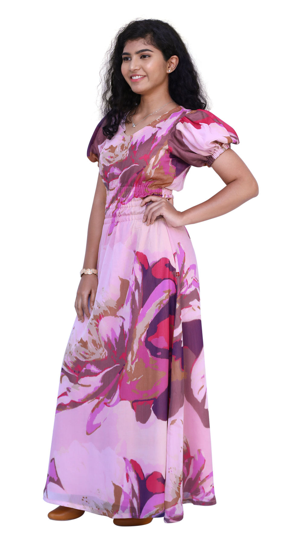 Pink Floral Print Straight Gown | S3G754
