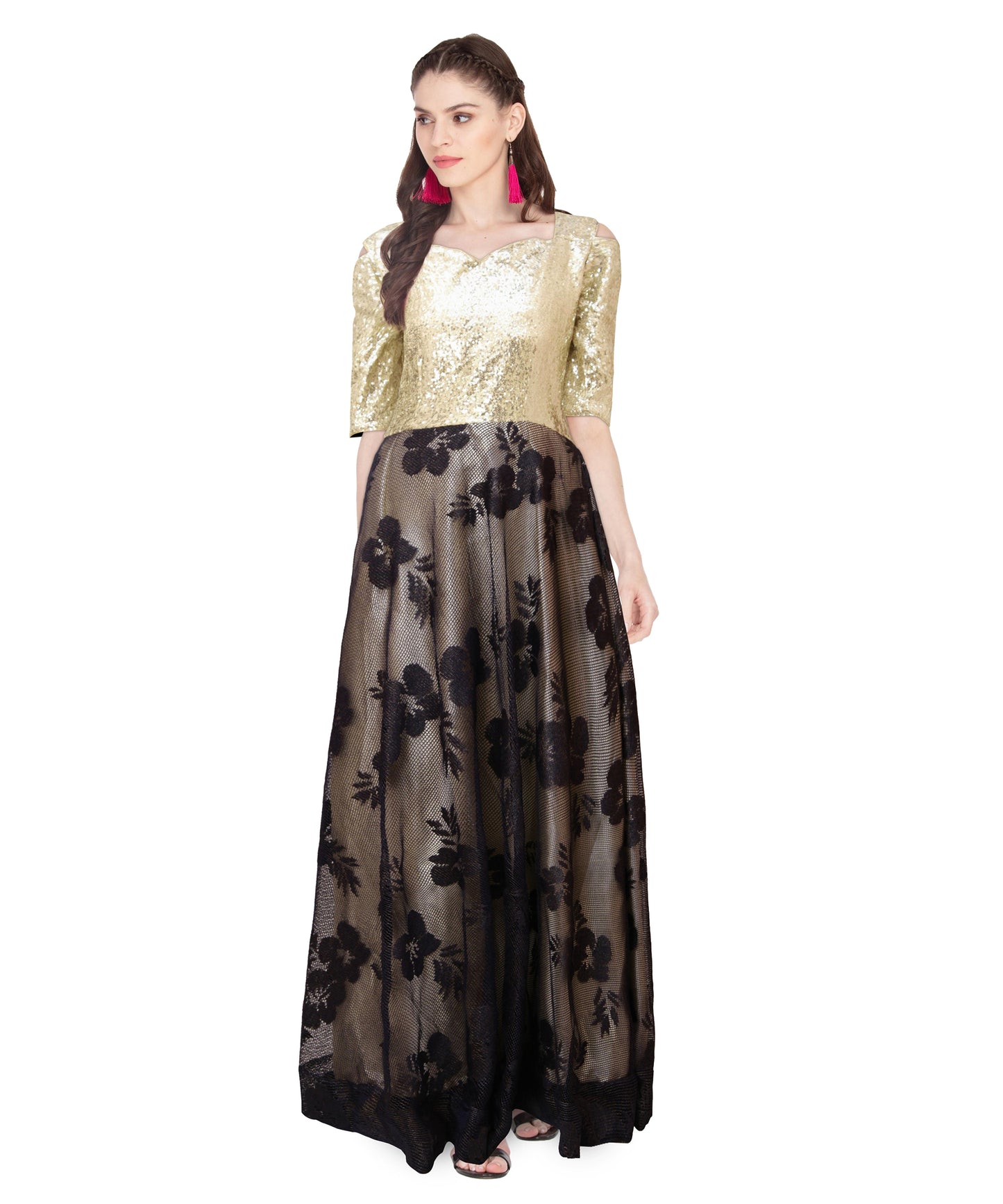 A-Line Bisque & Navy Blue Gown for Women | S3G174