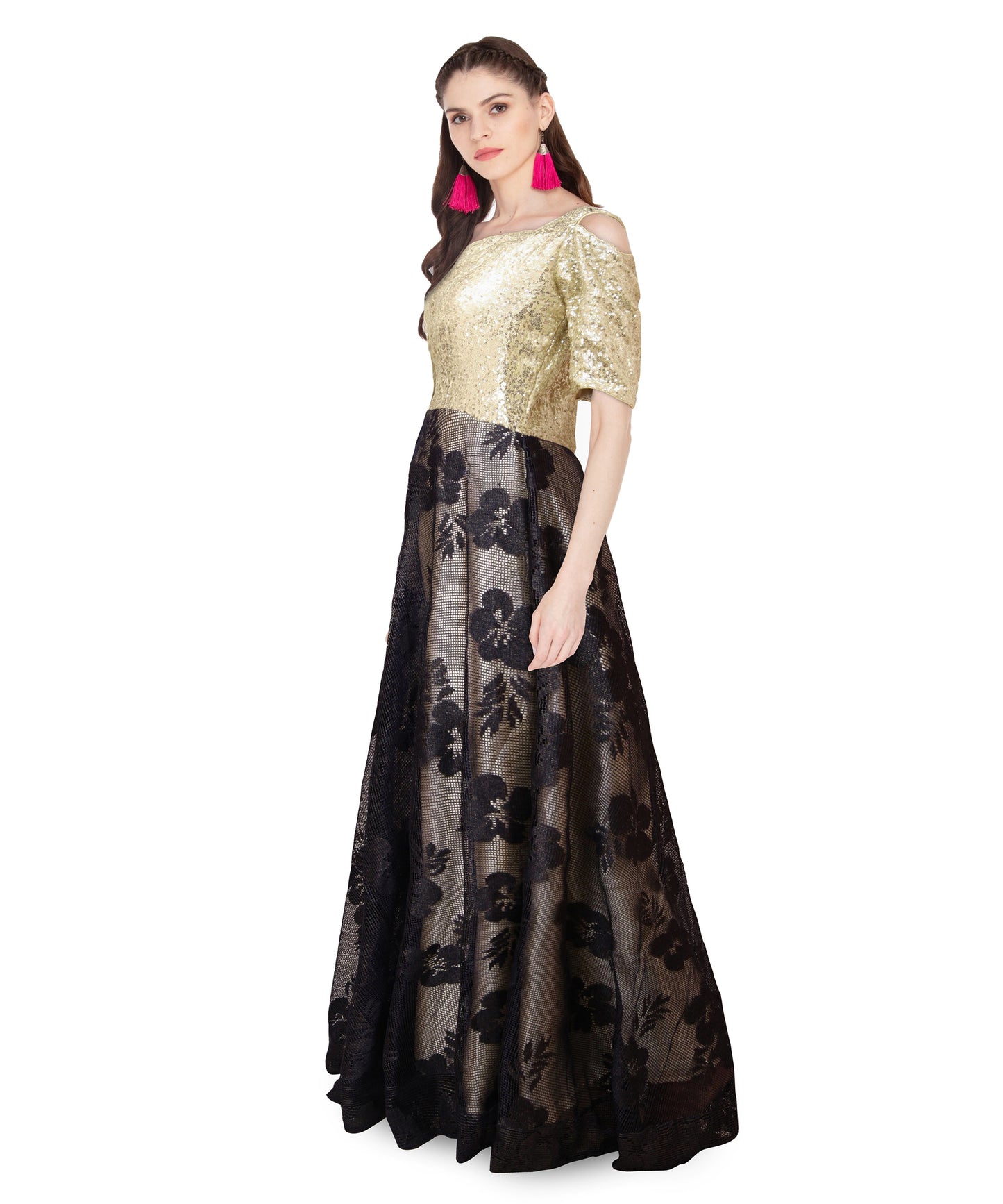 A-Line Bisque & Navy Blue Gown for Women | S3G174