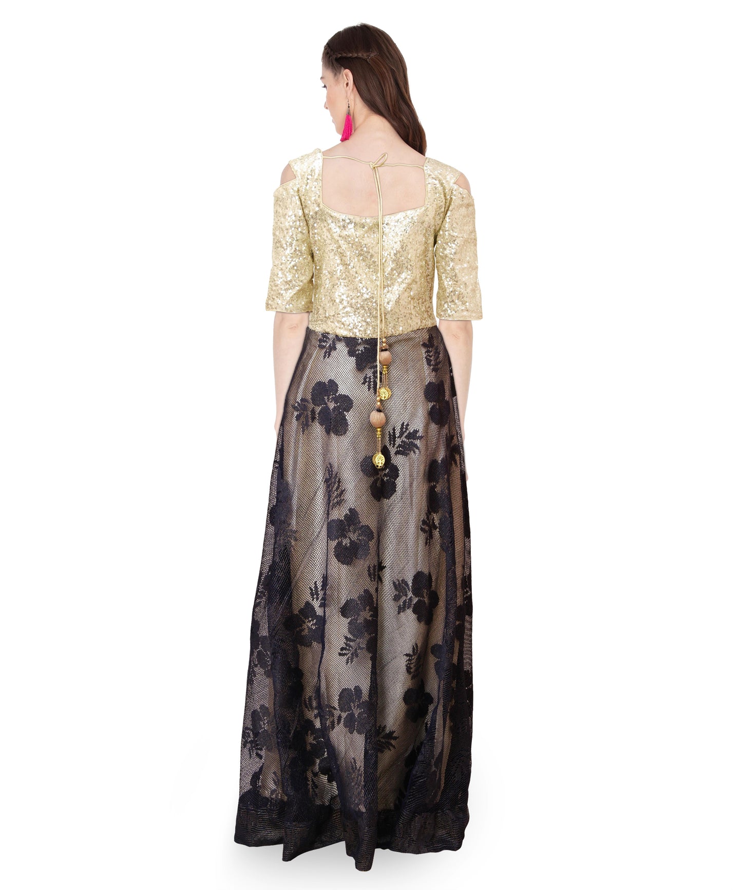 A-Line Bisque & Navy Blue Gown for Women | S3G174