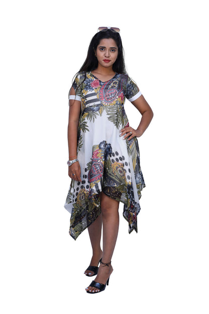 Women High Low White, Grey Dress | S3G669