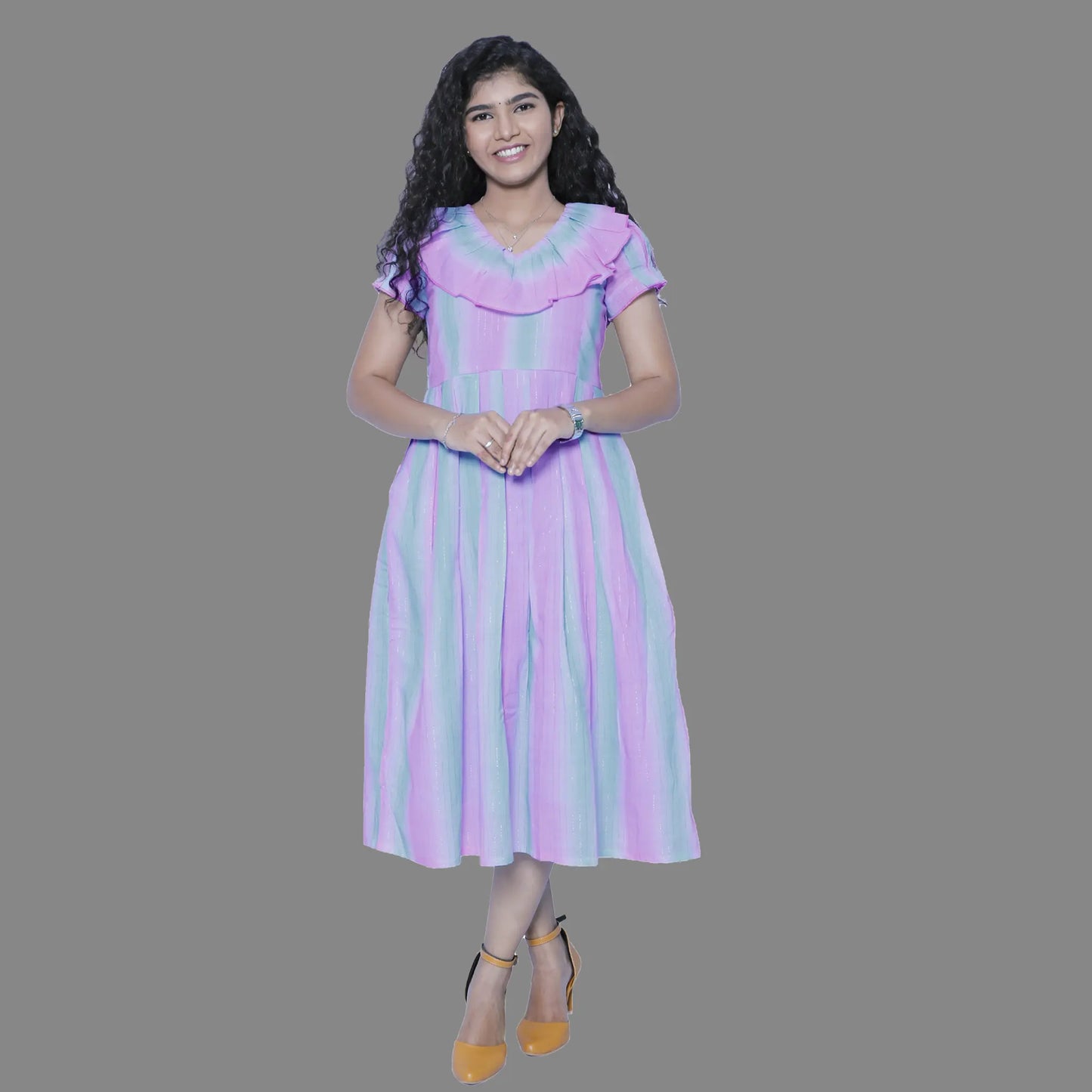 Pink and Blue Ruffles gown | S3G700