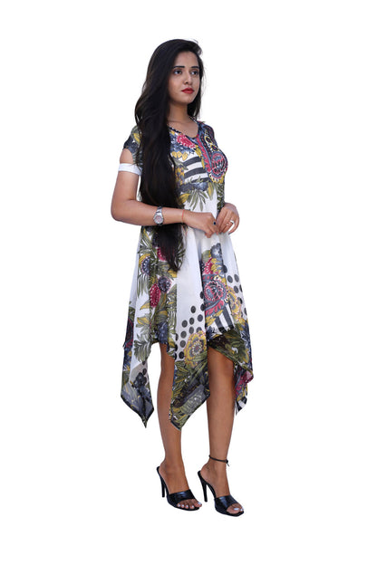 Women High Low White, Grey Dress | S3G669