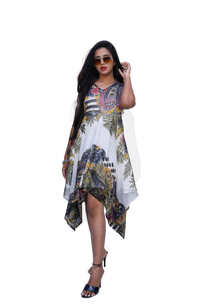 Women High Low White, Grey Dress | S3G669