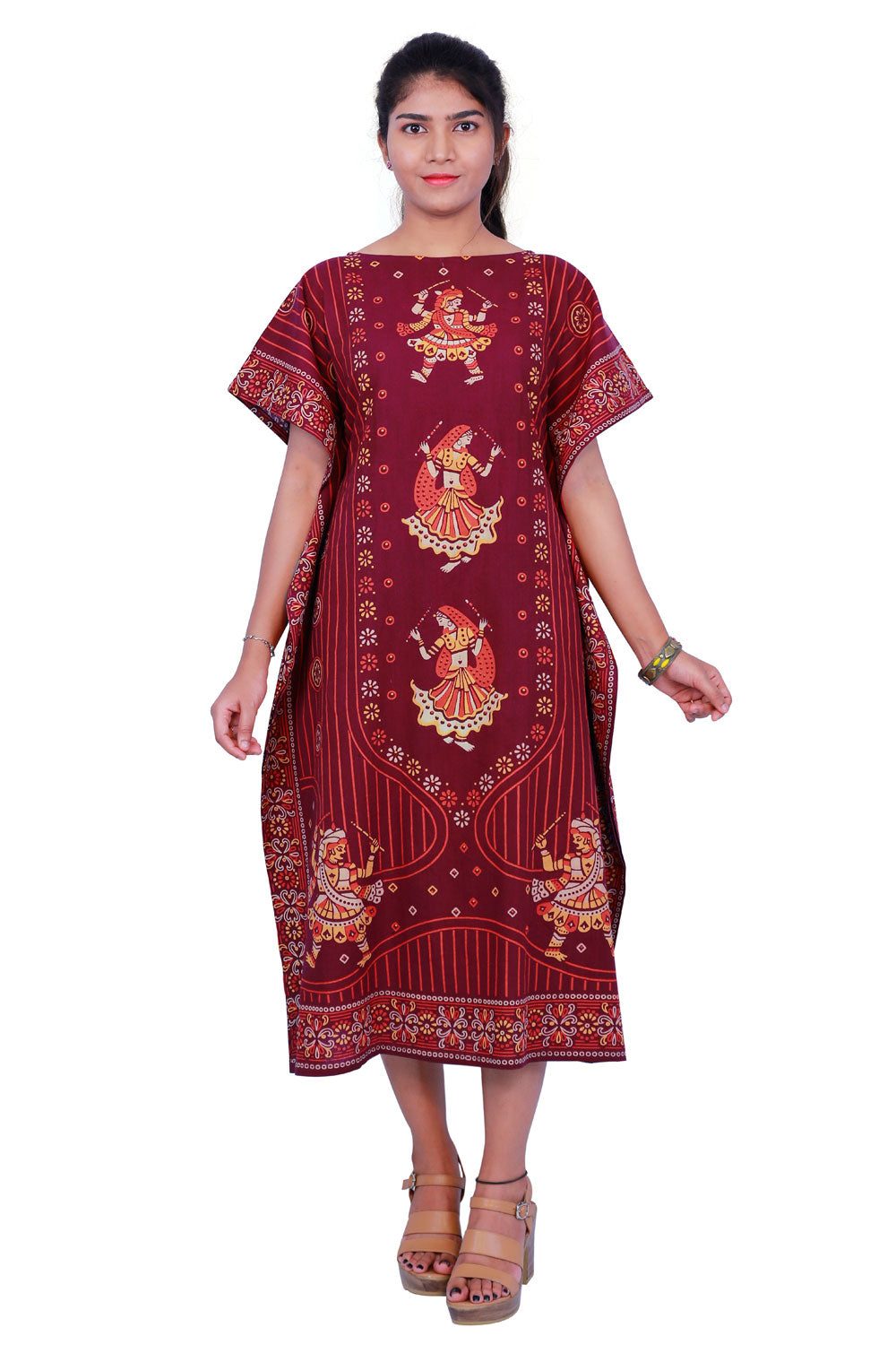Maroon Knee Length Kaftan | S3QK492