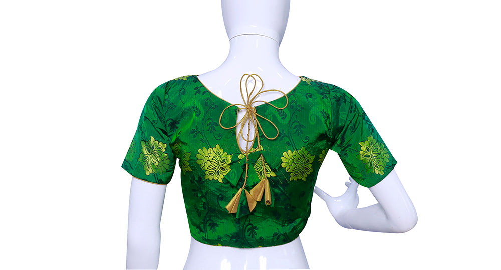 Green Printed Princess Cut Boat Neck Blouse  | S3B31