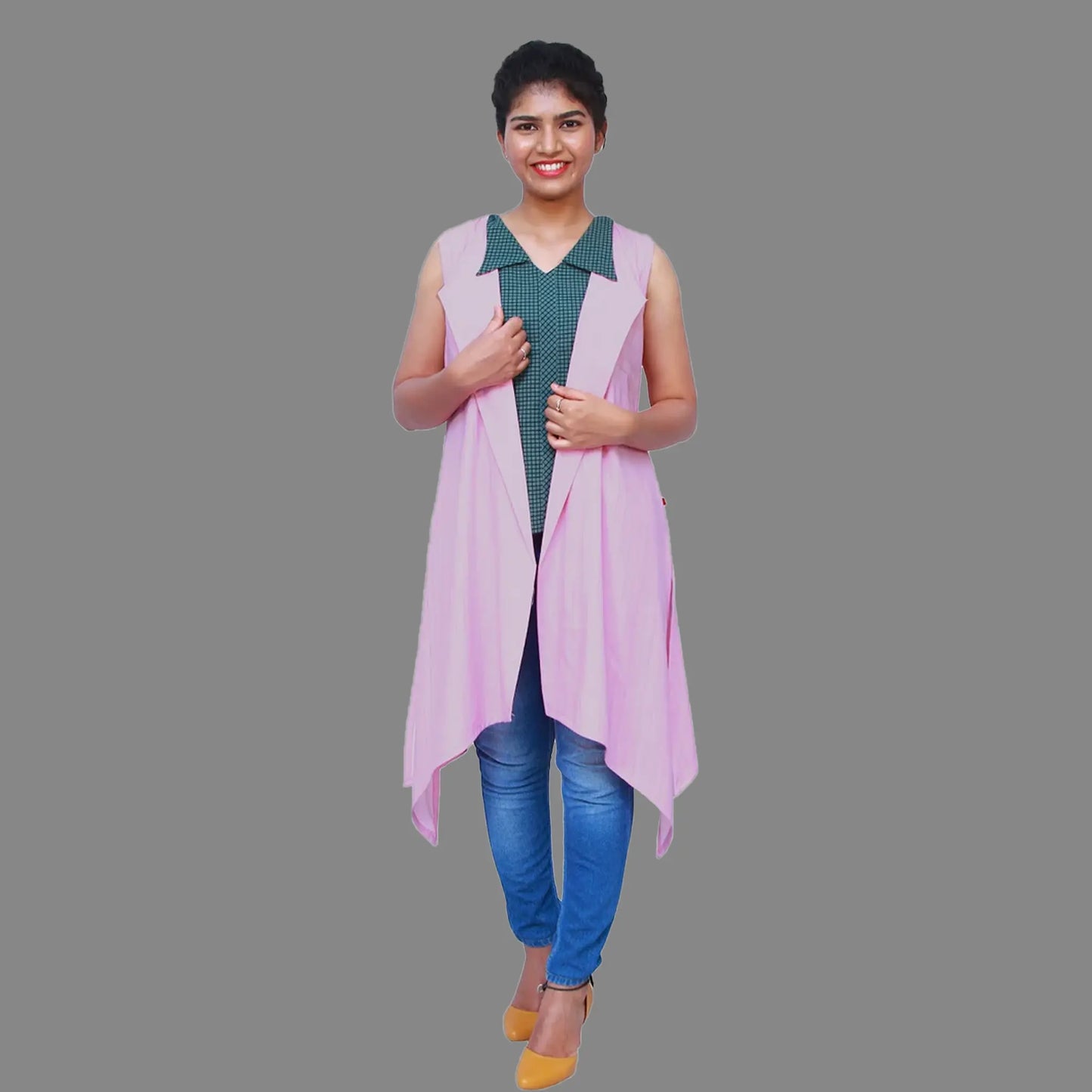 Women High-Low Sleeveless Pink Shrug | S3S592