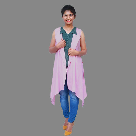 Women High-Low Sleeveless Pink Shrug | S3S592