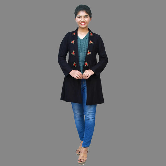 Women Longline Full Sleeve Black Shrug | S3S100
