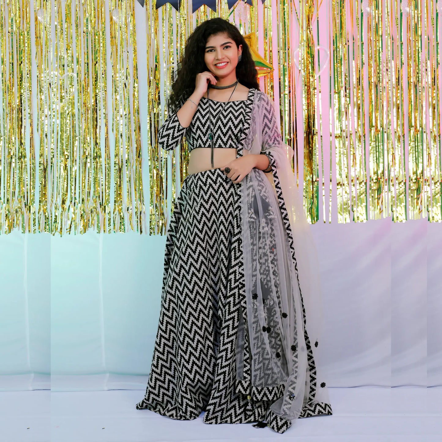 Black & Grey Floral lehenga Set | S3SL236