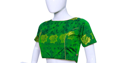 Green Printed Princess Cut Boat Neck Blouse  | S3B31