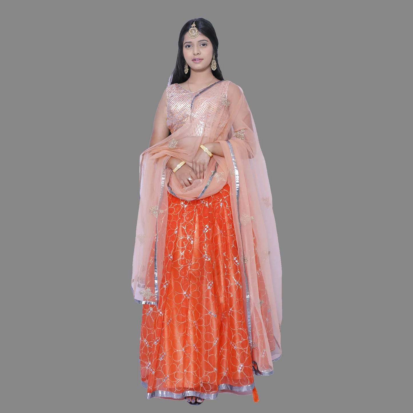 Embroidered Stitched Orange Lehenga Choli | S3SKD311