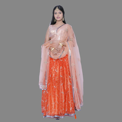 Embroidered Stitched Orange Lehenga Choli | S3SKD311