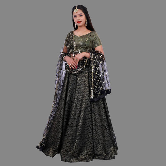 Black Sequence Lehenga | S3BLS195