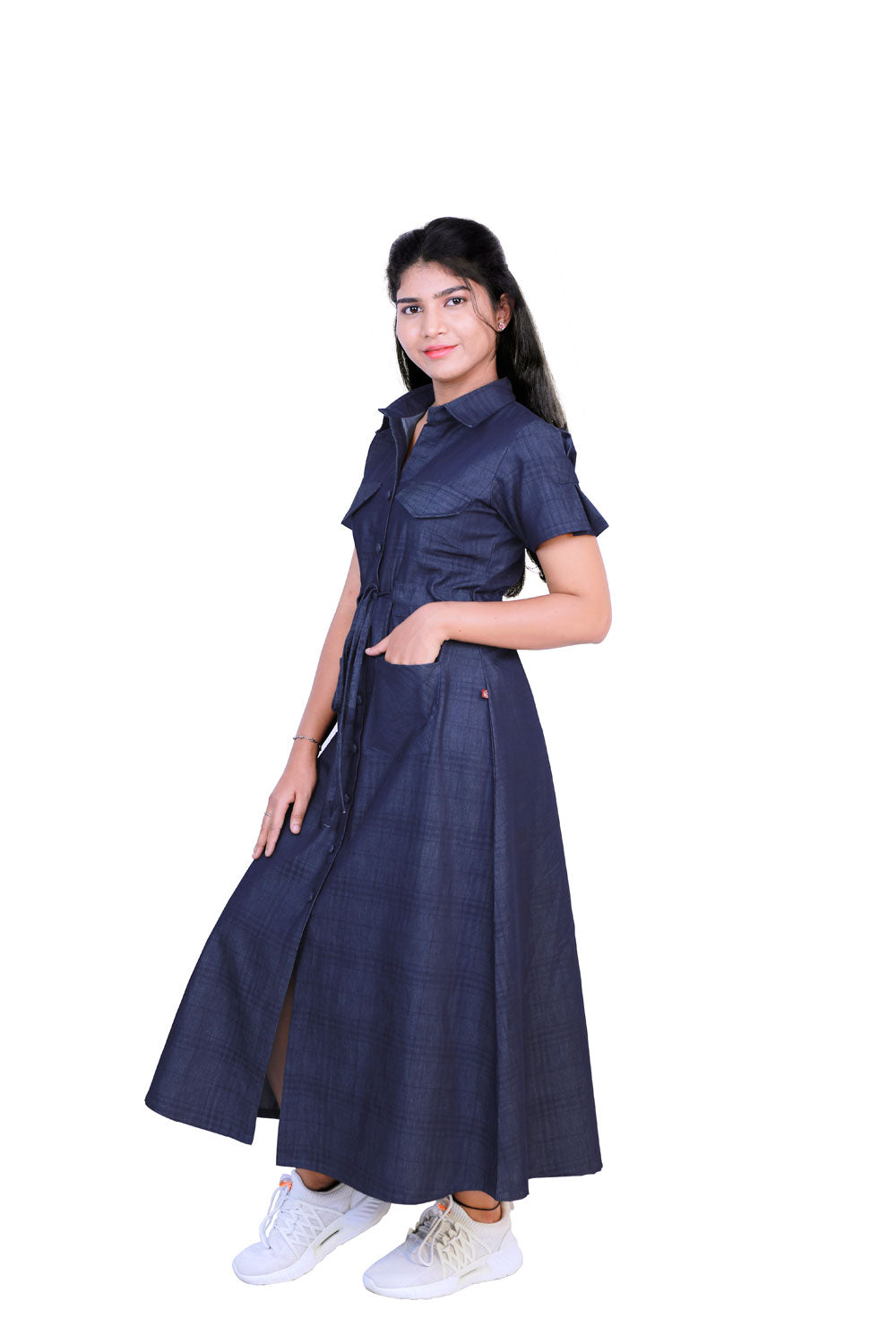 Women Denim Dress Short Sleeved Casual Elegant Solid Color Knee-Length Dress  Single Breasted - China Denim Dress and Dress Women price