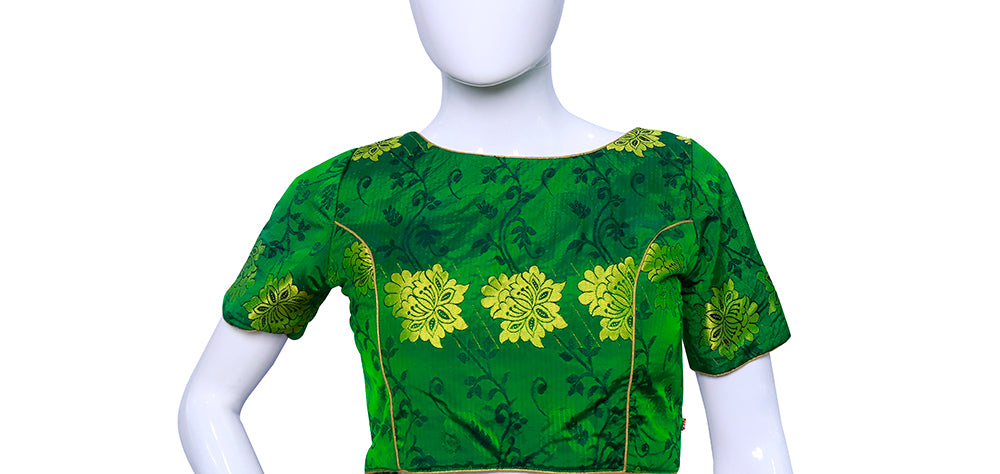Green Printed Princess Cut Boat Neck Blouse  | S3B31