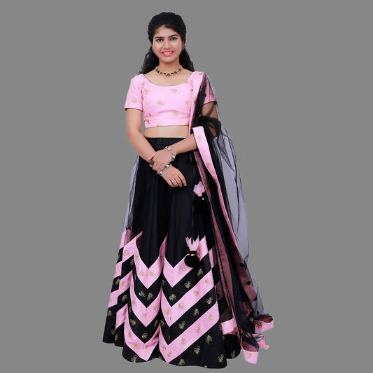 Black and Pink Netted Flared Lehenga Choli | S3BL783