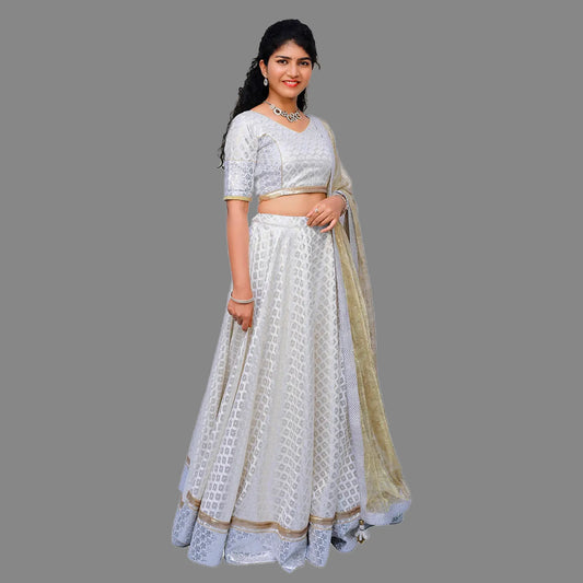 Half White & Gold 3 Piece Lehenga Set | S3SK190