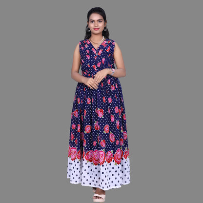 Womens Georgette Navy Blue Floral Printed Maxi | S3G934
