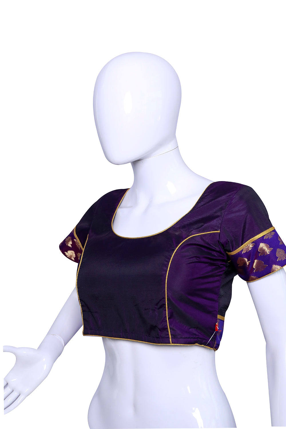 Broad Neck purple Color with Princess Cut embellished with brocade Patches on sleeves Blouse | S3B28