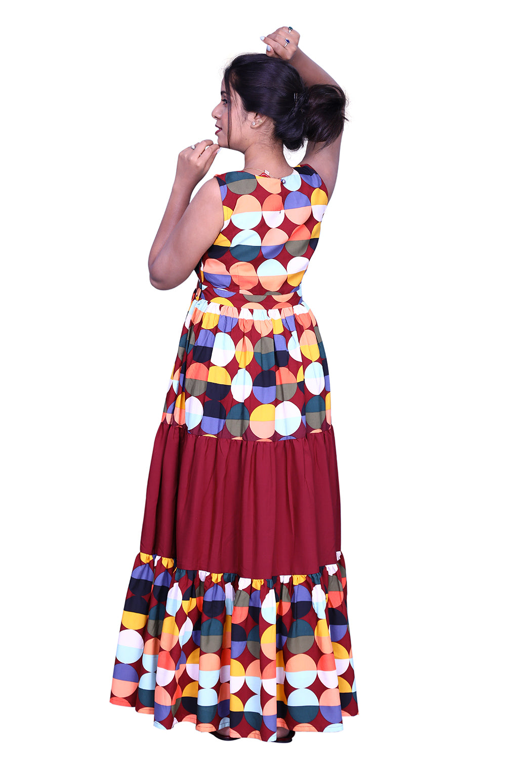 Maroon Printed Crape Straight Gown | S3D375
