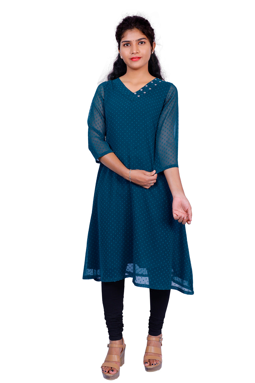 Textured Georgette A-line Kurti | S3K416B