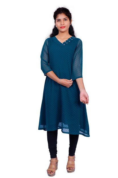 Textured Georgette A-line Kurti | S3K416B