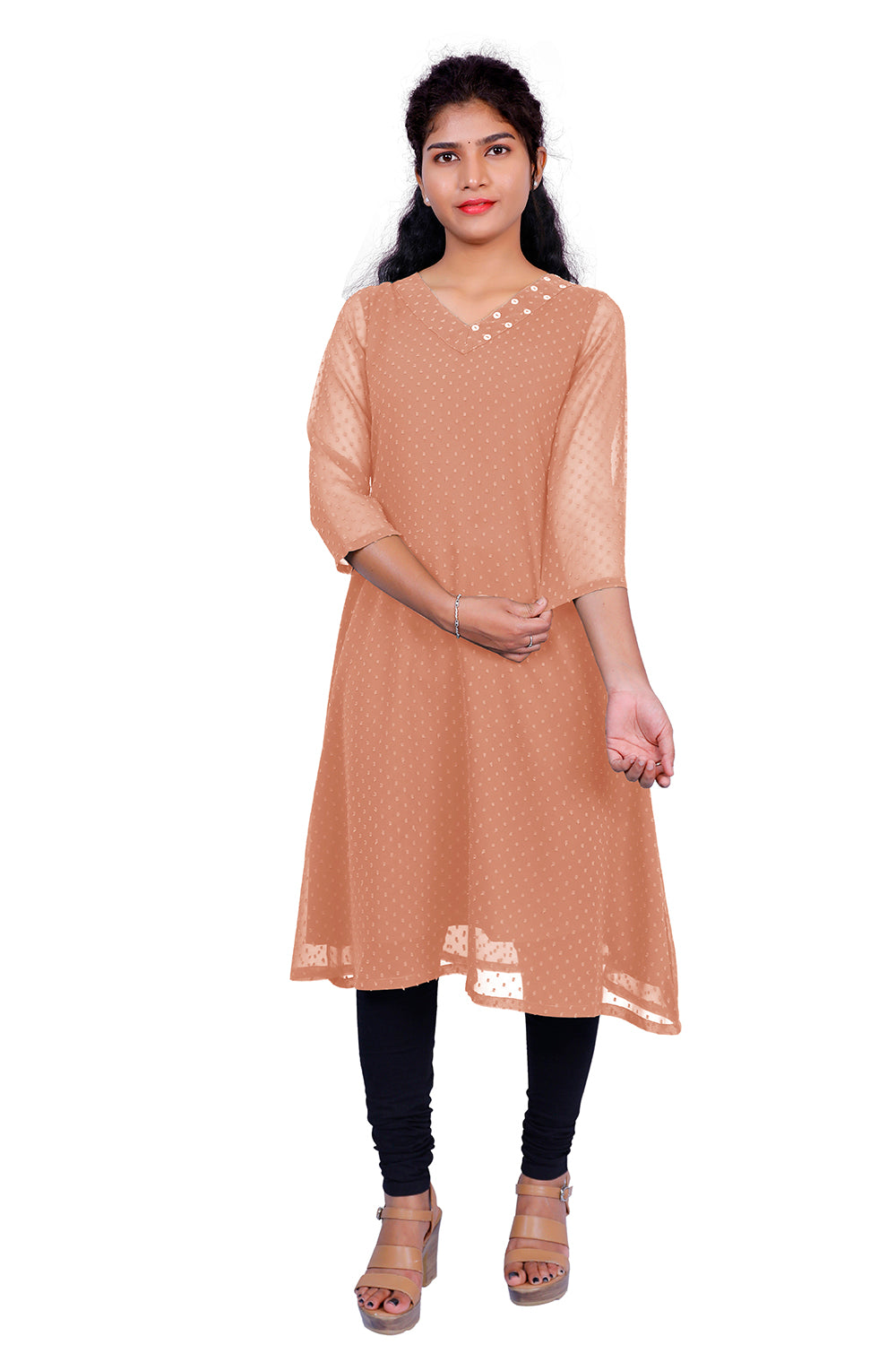 Textured Georgette A-line Kurti | S3K416A
