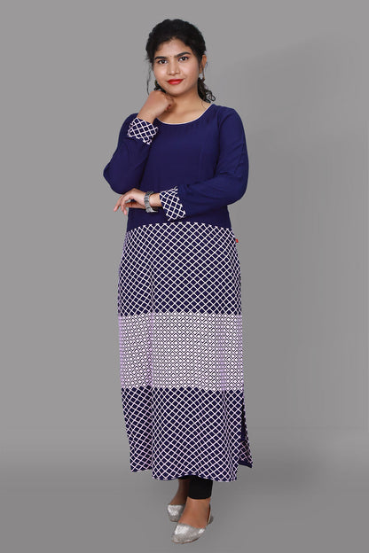 Blue thread work full length kurti | S3K1018