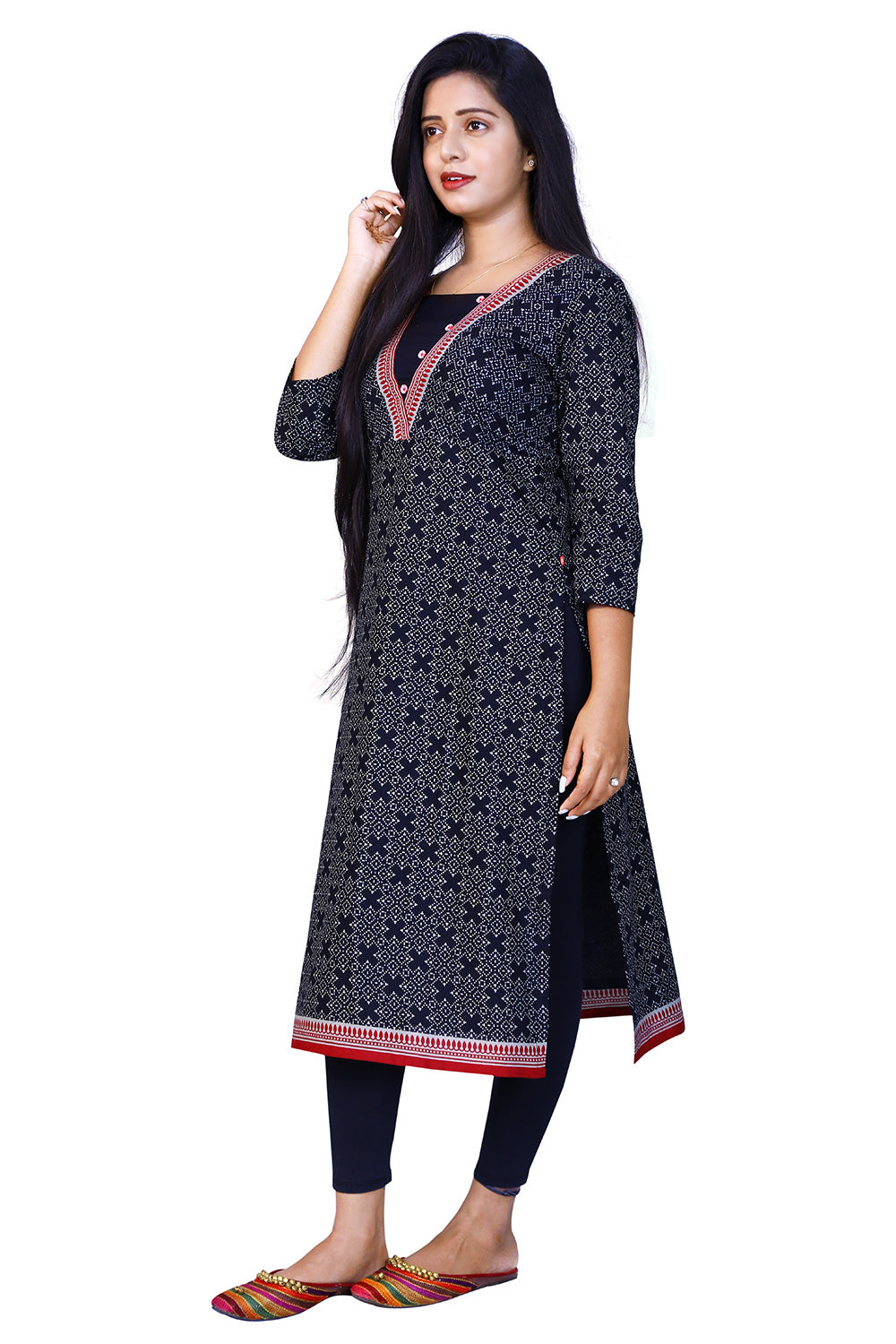 Black Printed Straight Kurta | S3K890